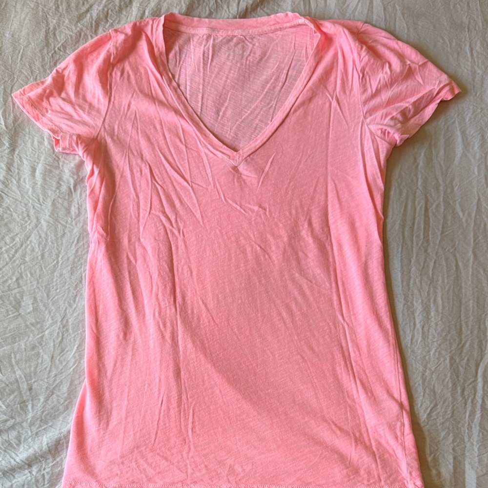 J. Crew Bright Pink V-Neck Tee